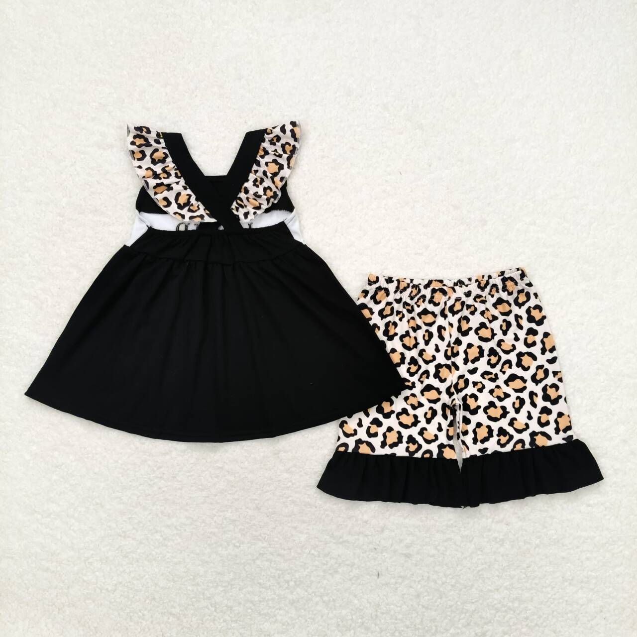GSSO0702  I LOVE DAD Embroidery Tunic Top Leopard Shorts Girls Summer Clothes Set