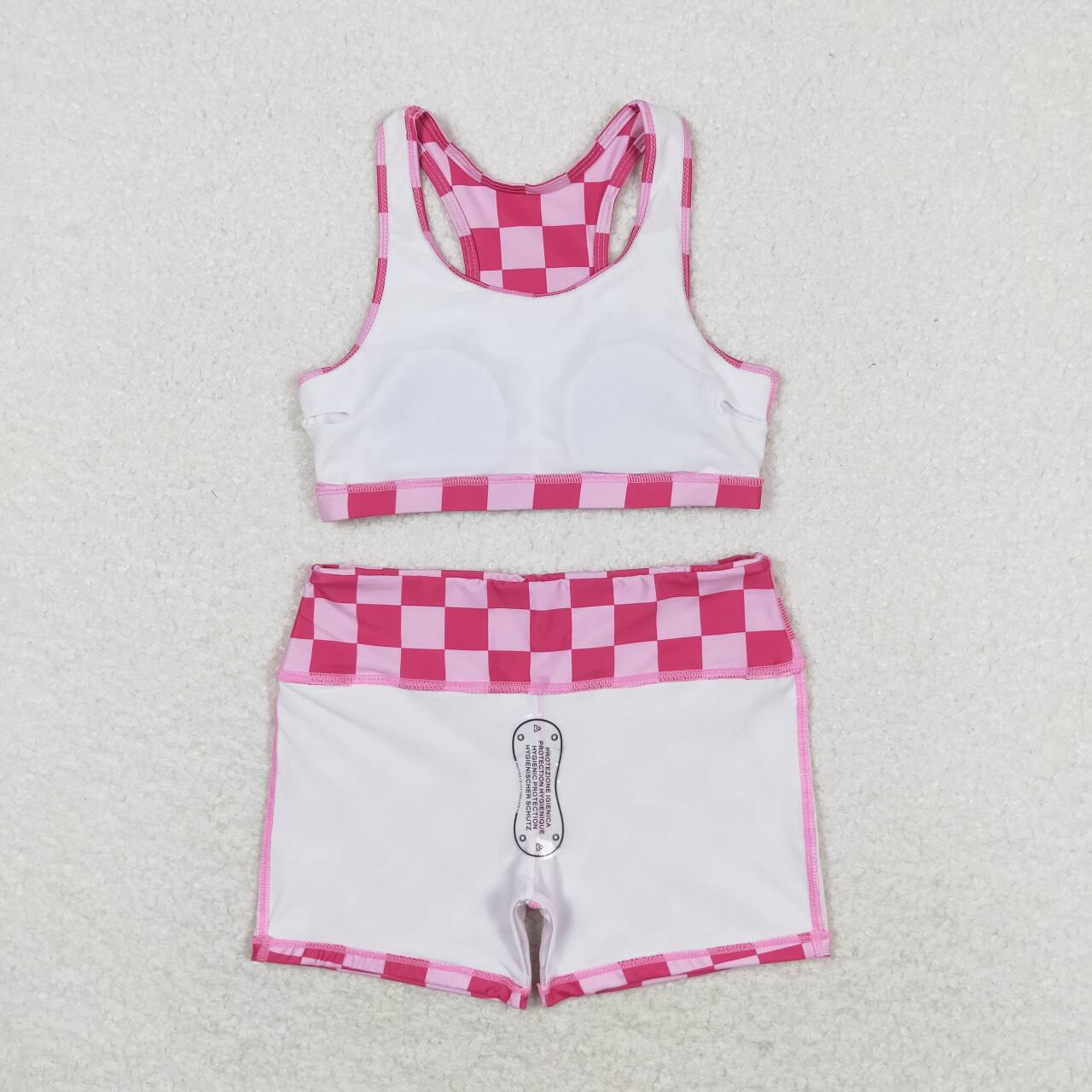 GSSO0905 Hot Pink Plaid Print Girls Summer Clothes Set