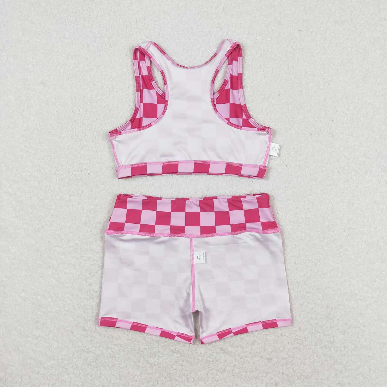 GSSO0905 Hot Pink Plaid Print Girls Summer Clothes Set