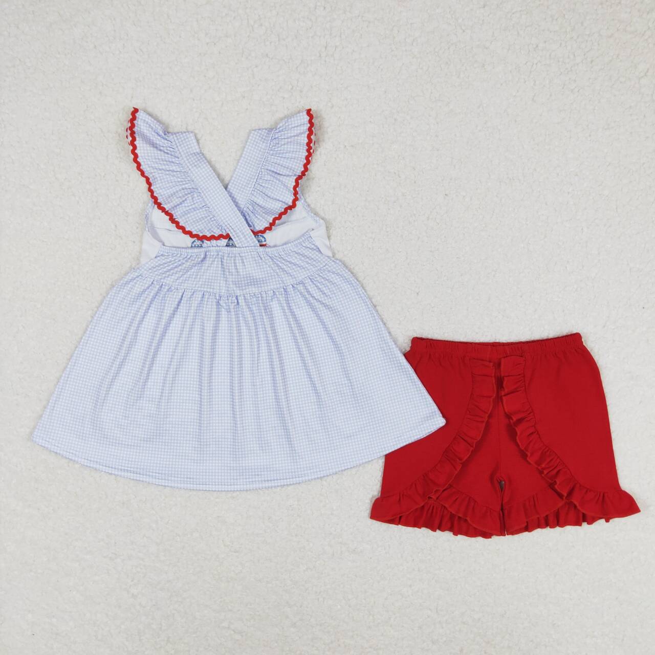 GSSO0798 Popsicle Embroidery Top Red Shorts Girls 4th of July Clothes Set