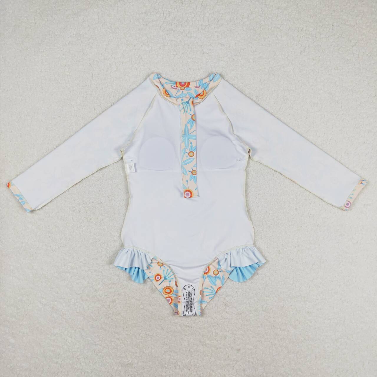 S0242 Flowers Print Girls 1 Piece Long Sleeve Zipper Swimsuits