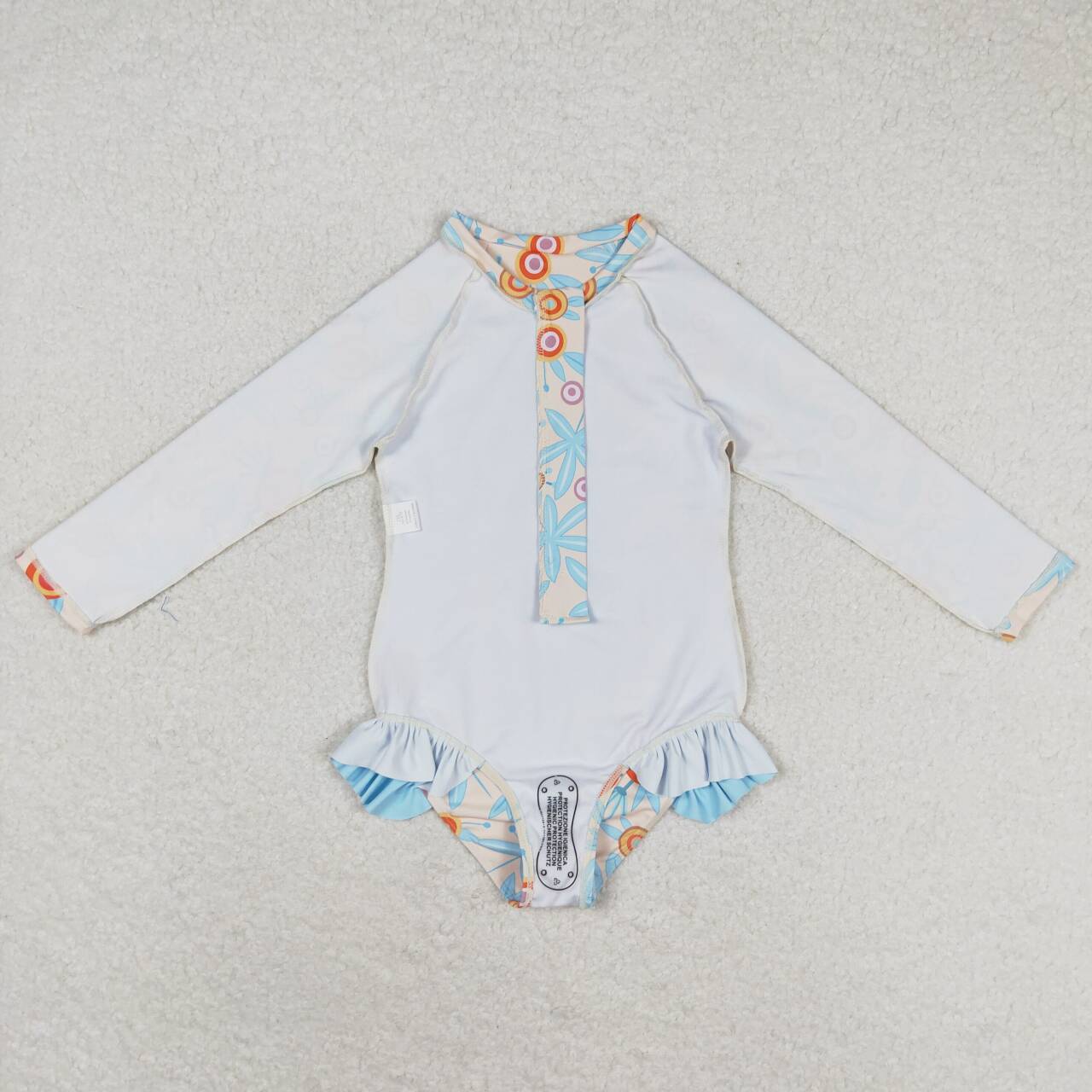 S0242 Flowers Print Girls 1 Piece Long Sleeve Zipper Swimsuits