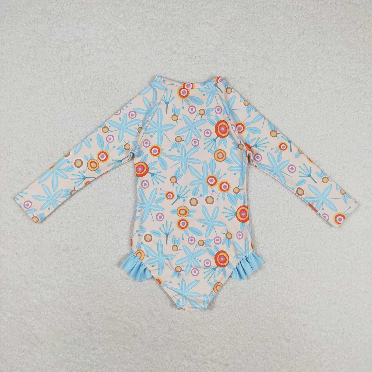 S0242 Flowers Print Girls 1 Piece Long Sleeve Zipper Swimsuits