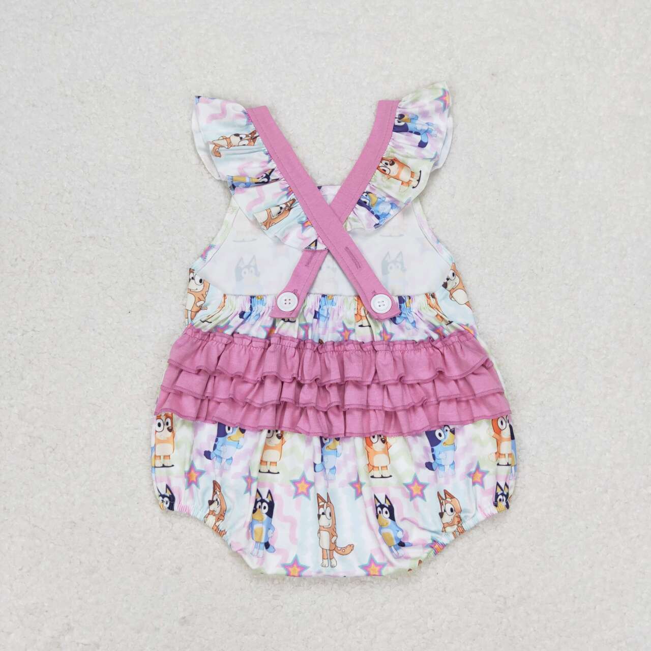 SR1419 Cartoon Dog Stars Print Baby Girls Summer Bubble Romper