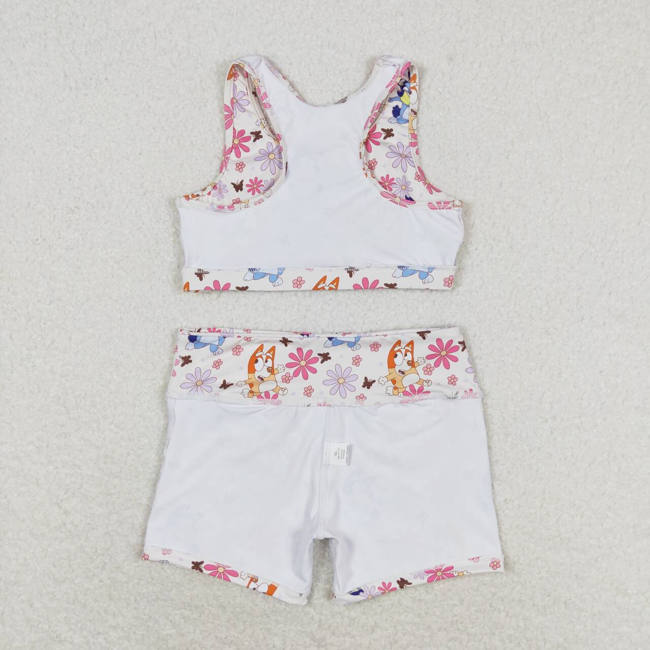 GSSO0900 Cartoon Dog Flowers Print Girls Summer Clothes Set