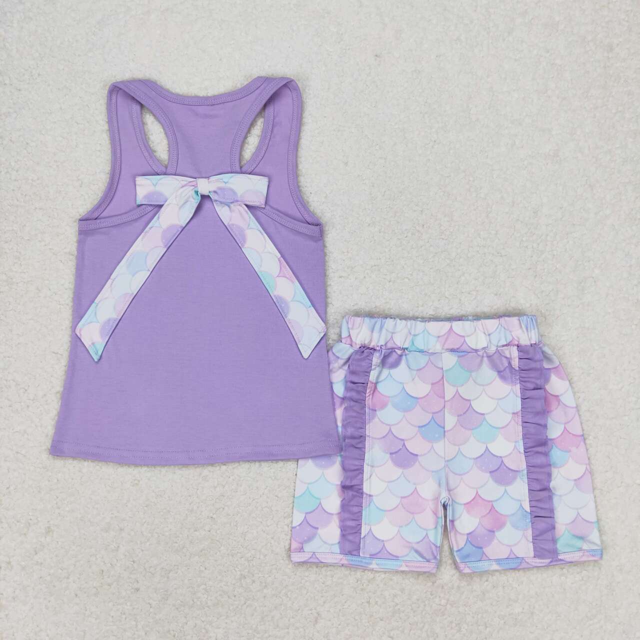GSSO1060 Purple Tank Top Scale Shorts Girls Summer Clothes Set