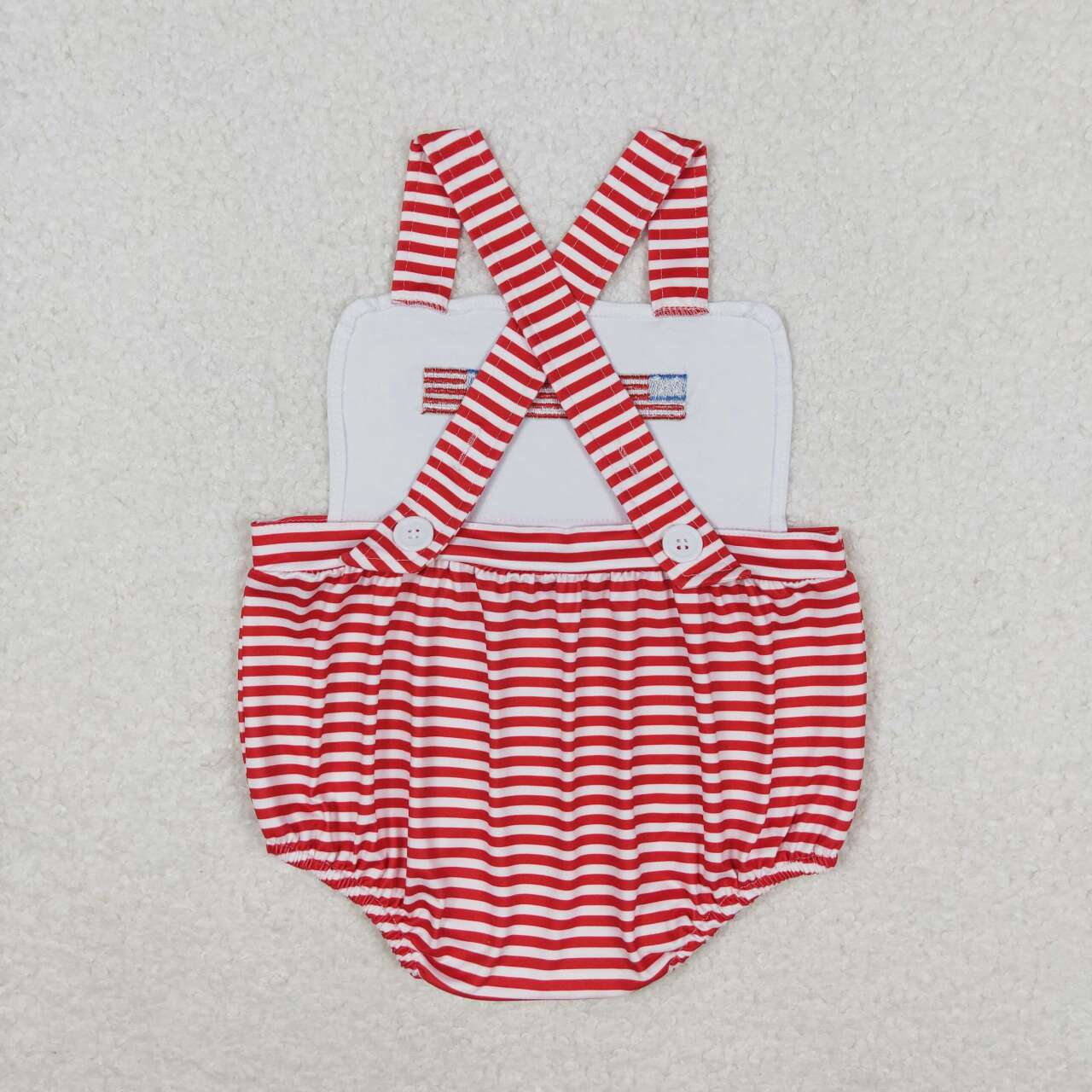 SR1212 Flags Embroidery Red Stripes Print Baby Boys 4th of July Bubble Romper