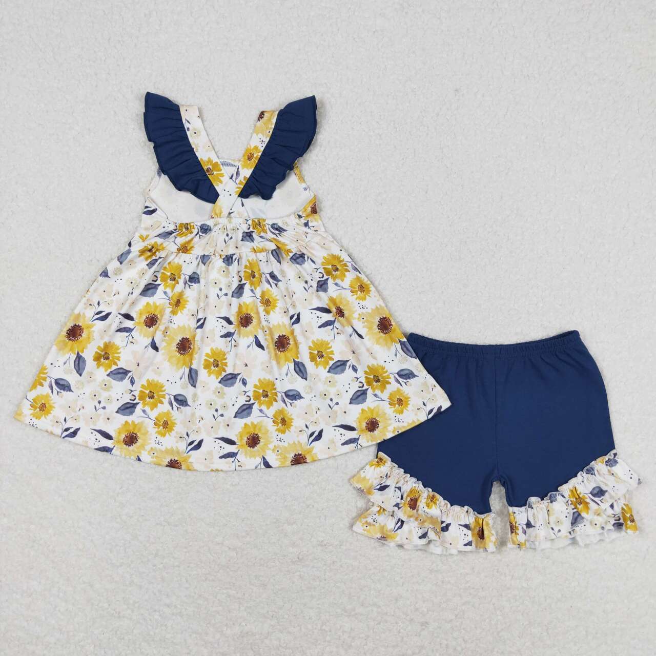 GSSO1006 Sunflowers Top Ruffle Shorts Girls Summer Clothes Set