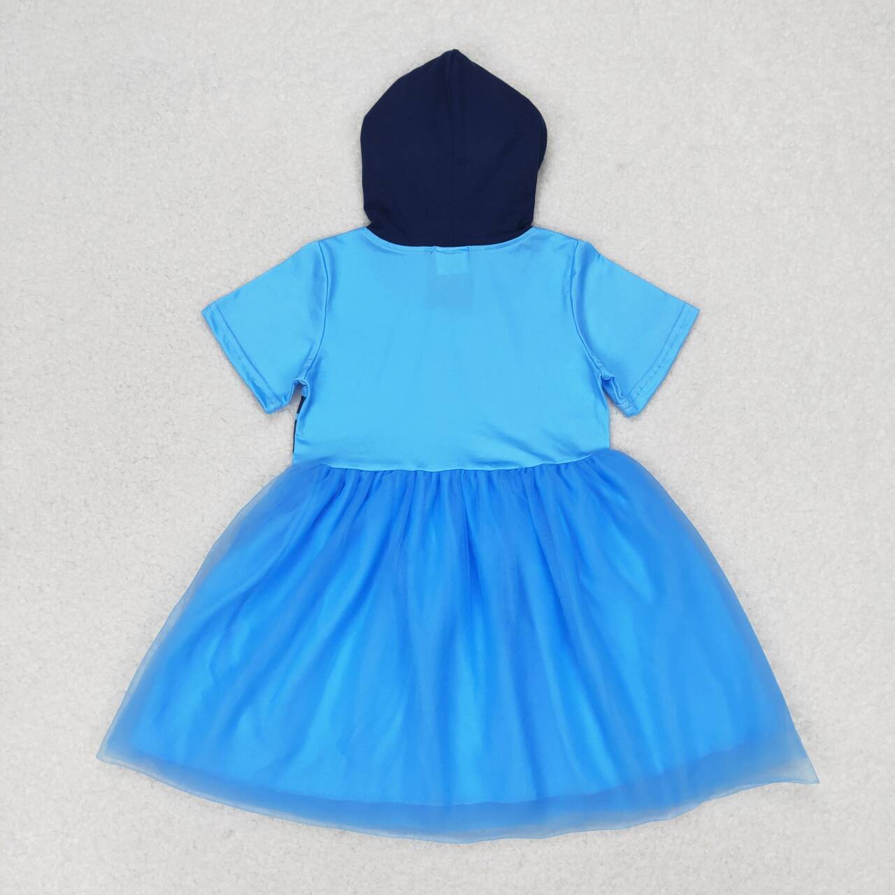 GSD0997 Blue Cartoon Dog Print Girls Knee Length Summer Hoodie Tulle Dress