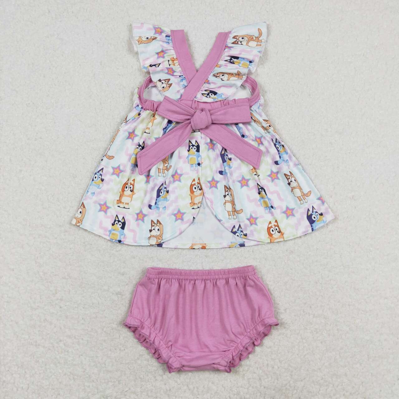 GBO0333 Cartoon Dog Stars Top Baby Girls Summer Bummie Set