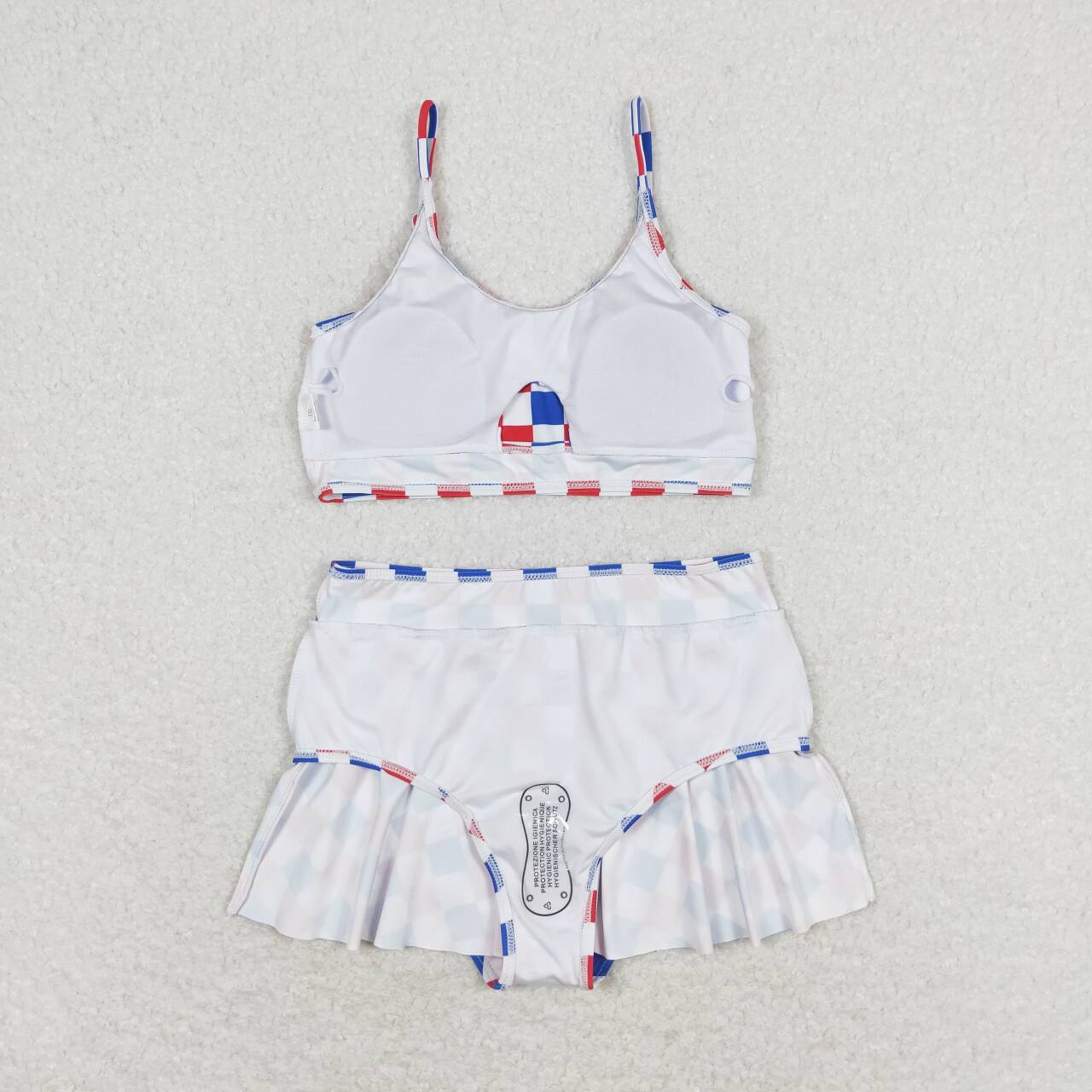 S0287 Blue Red Plaid Print Girls 2 Pieces 4th of July Swimsuits