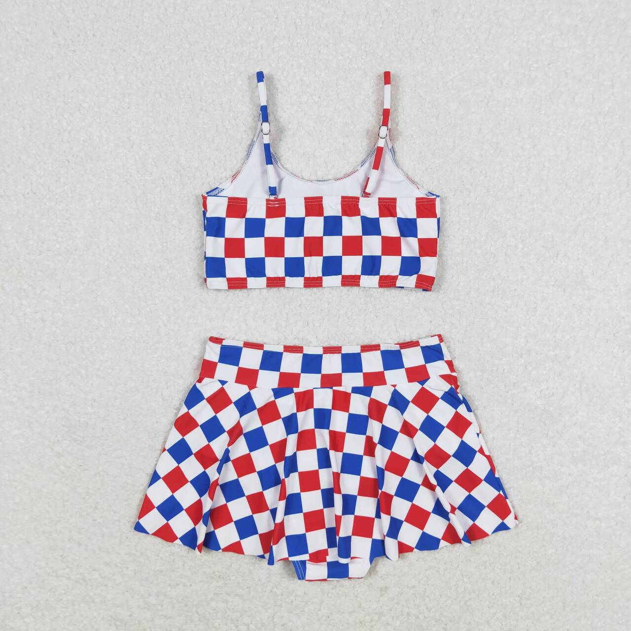 S0287 Blue Red Plaid Print Girls 2 Pieces 4th of July Swimsuits