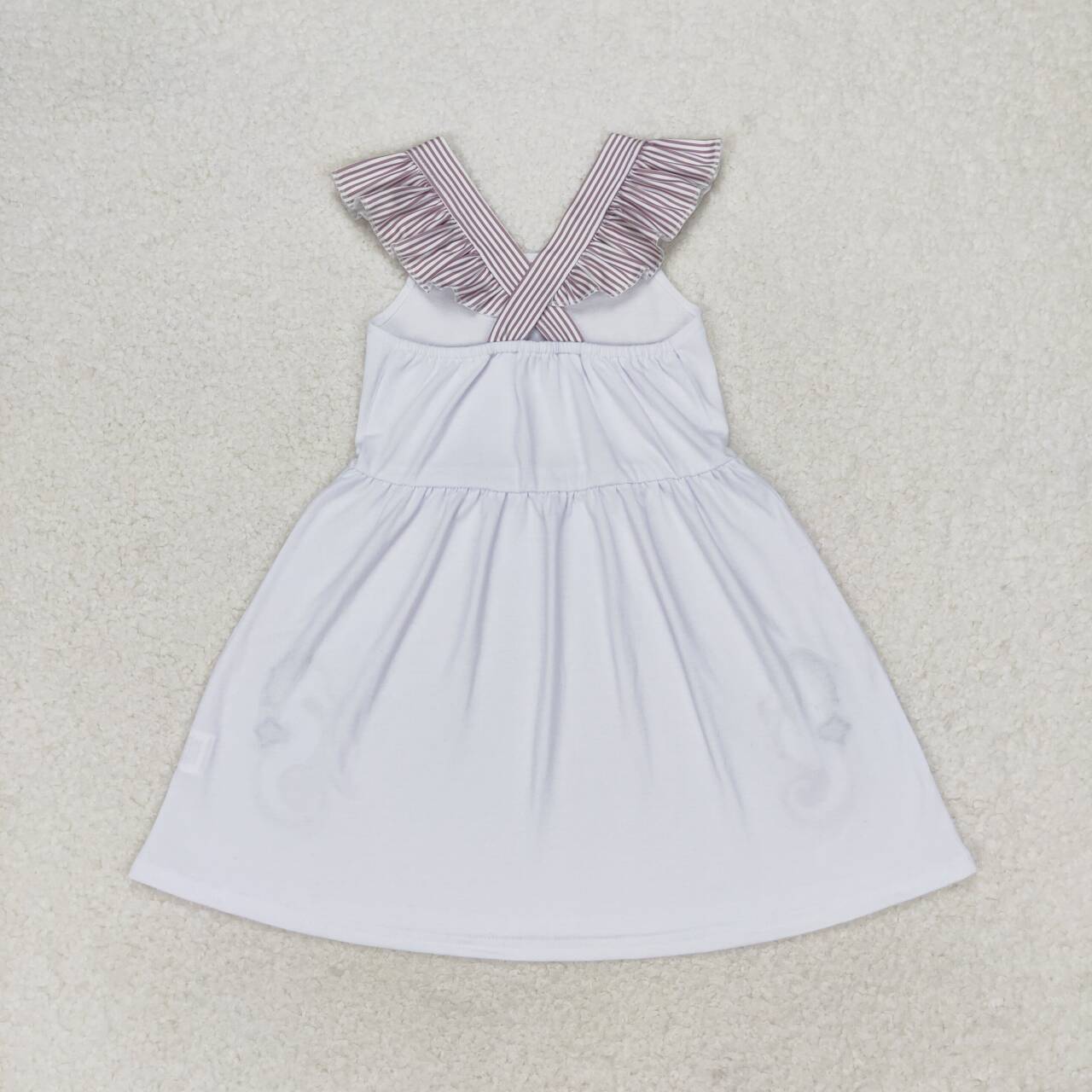 GSD1111 Seahorse Embroidery Girls Knee Length Summer Dress