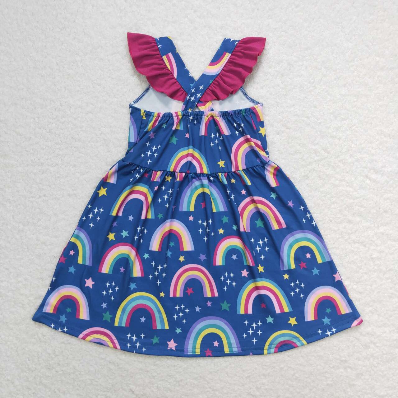 GSD1085 Rainbow Print Girls Knee Length Summer Dress