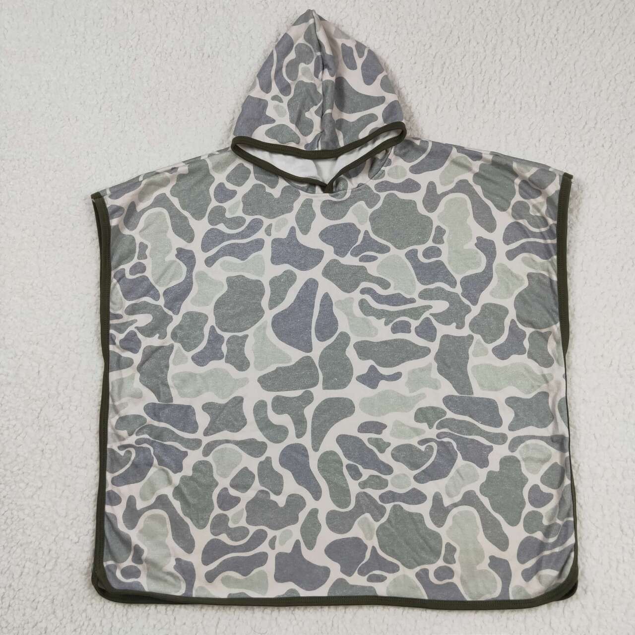 S0326 Green Camo Print Kids Terry Swim Towel Cover Ups