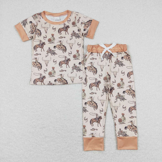 BSPO0344  Rodeo Print Western Boys Pajamas Clothes Set