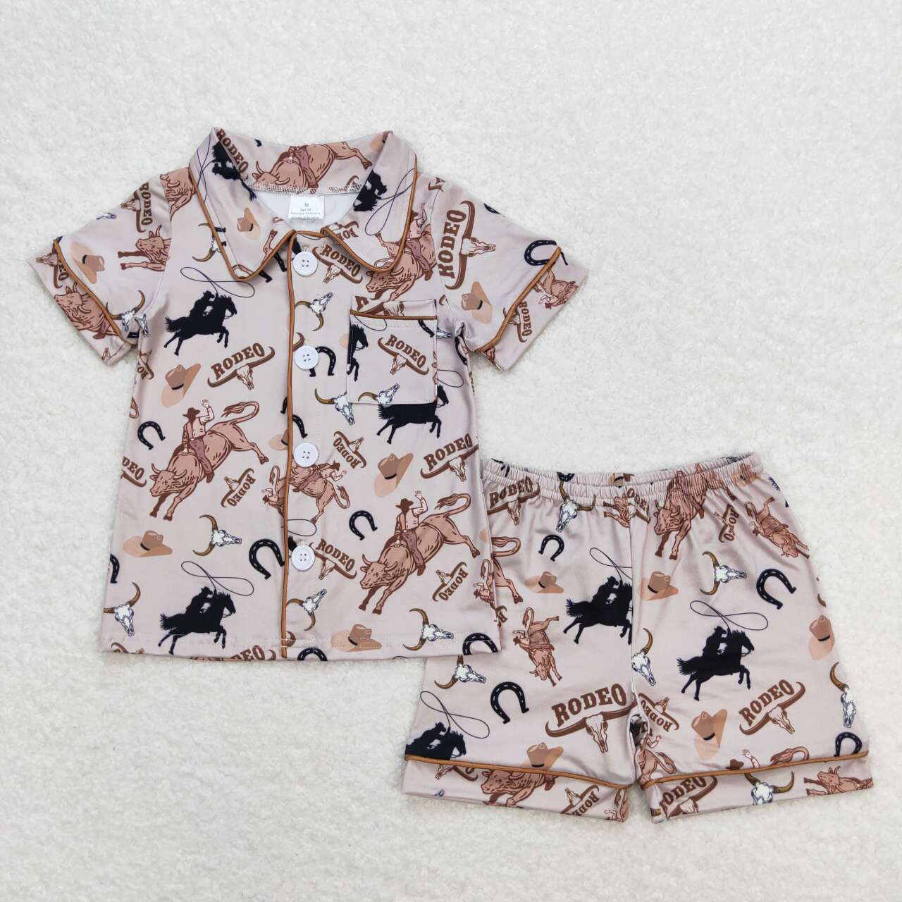 BSSO0761 Rodeo Print Boys Summer Western Pajamas Clothes Set