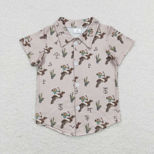BT0484 Bunny Rodeo Cactus Print Boys Western Tee Shirts Top