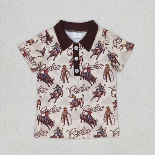 BT0558 Rodeo Print Boys Western Polo Tee Shirts Top