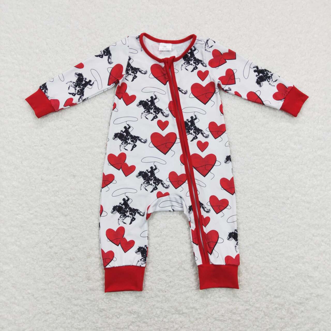 LR0903 Rodeo Heart Print Baby Boys Valentine's Zipper Romper