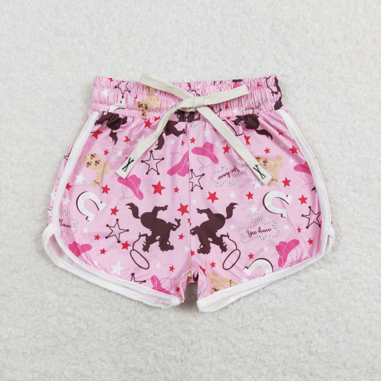 SS0125 Pink Rodeo Print Girls Summer Western Shorts
