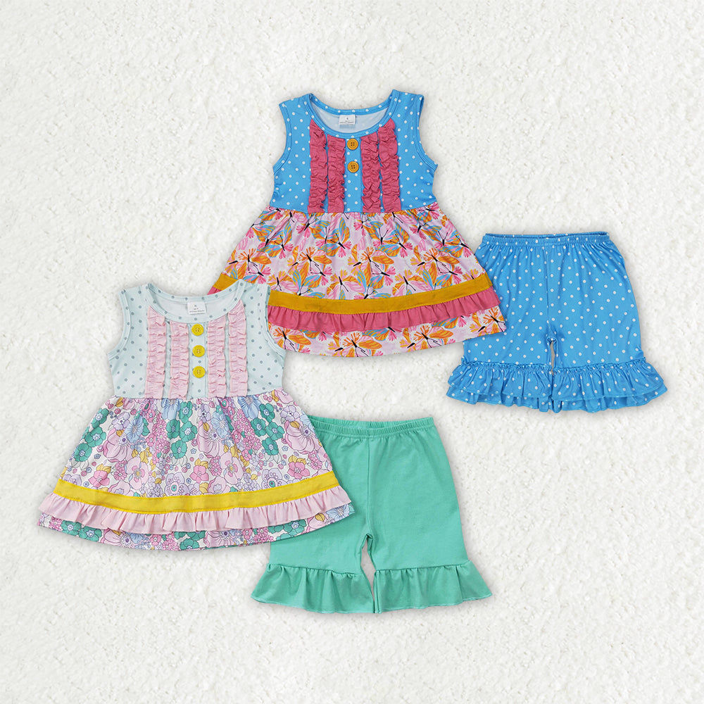 Ruffles Tunic Top Shorts Girls Summer Clothes Set Sisters Wear