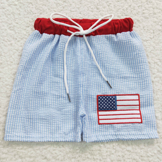 S0135 Boys flag 4th of July seersucker swim trunk