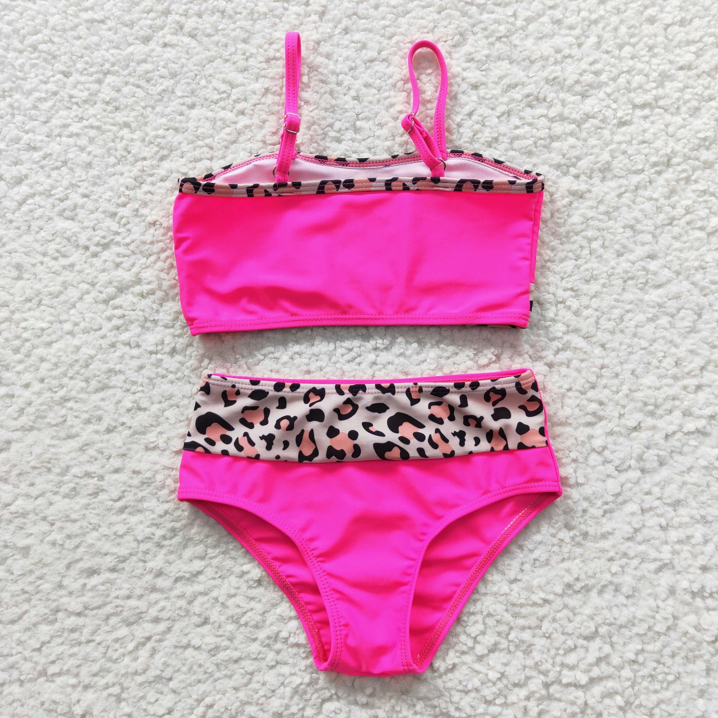 S0138 Girls got pink and leopard print 2 pieces swimsuits