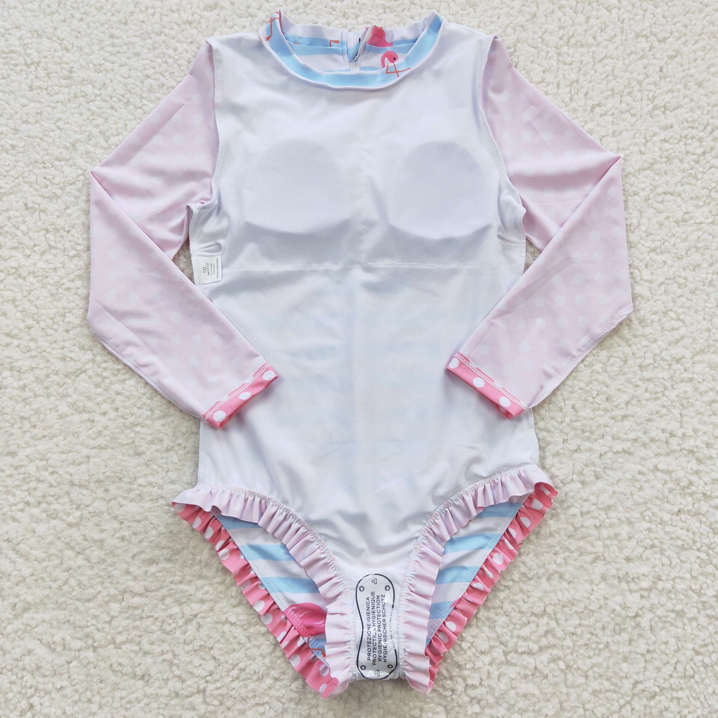 S0140 Girls long sleeve flamingo print 1 pieces swimsuits