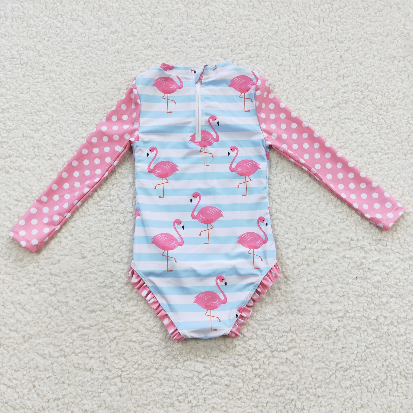 S0140 Girls long sleeve flamingo print 1 pieces swimsuits