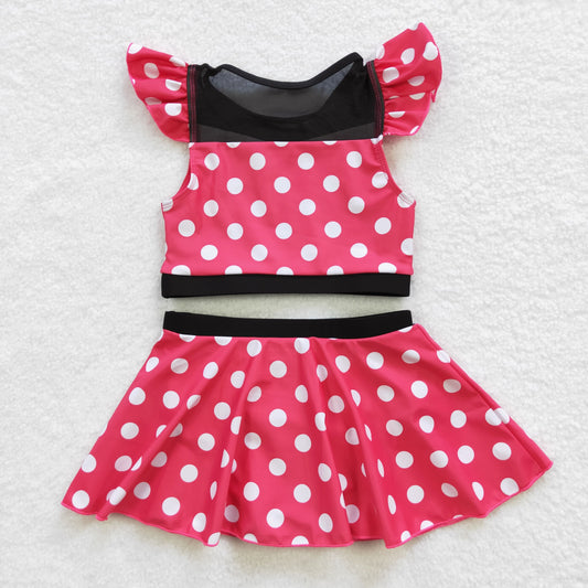 S0147 Girls red dots cartoon princess design 2 pieces swimsuits