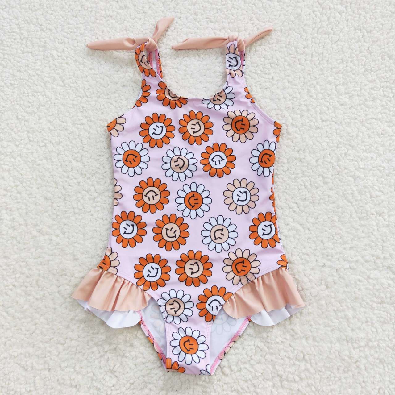 S0151 Girls pink flowers smiling print 1 piece swimsuits