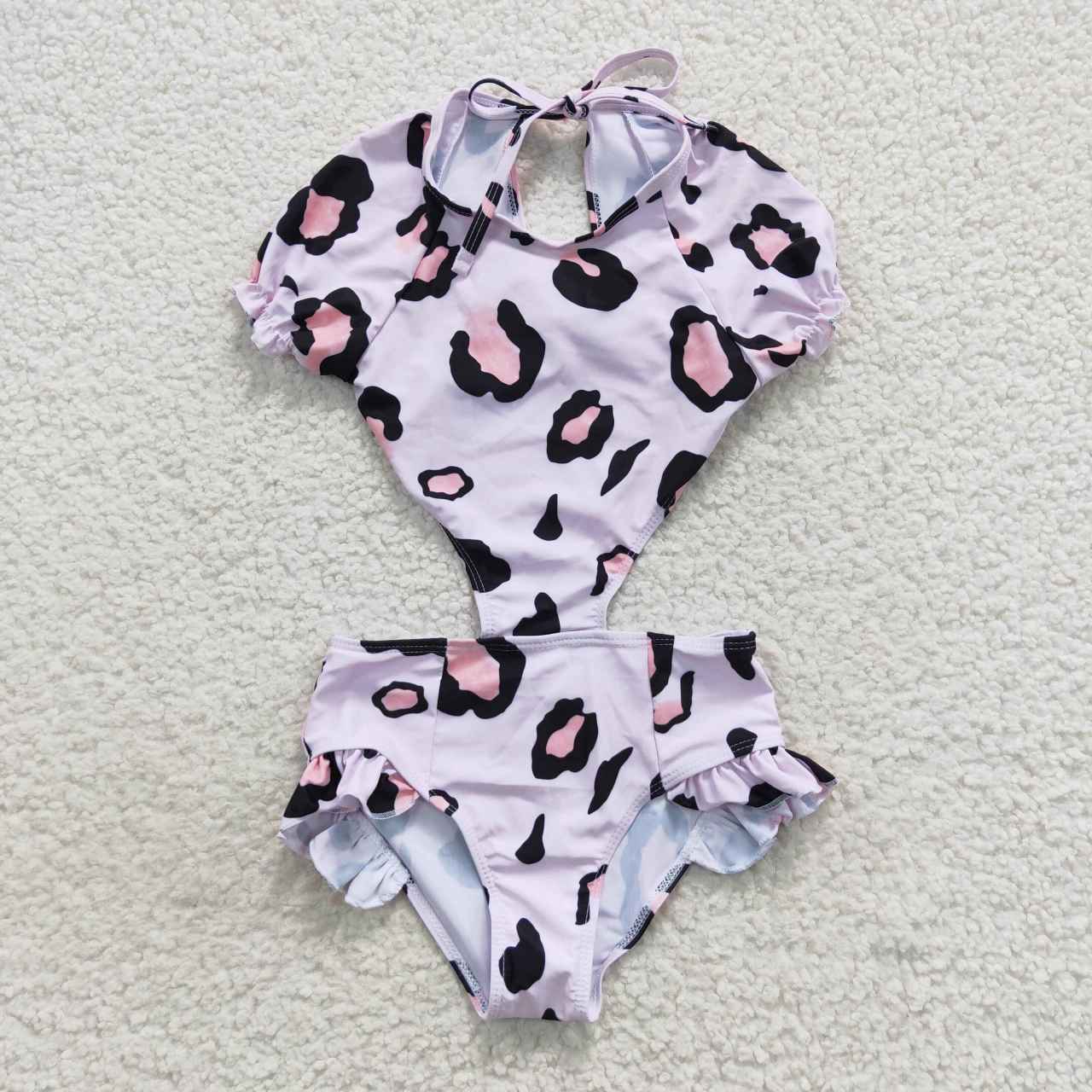 S0152 Girls pink leopard print 1 piece swimsuits
