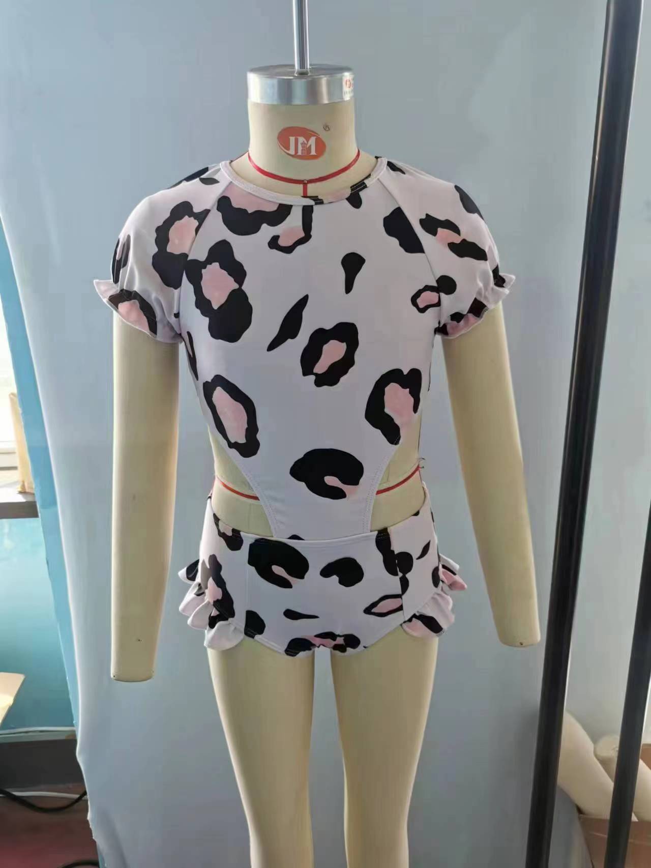 S0152 Girls pink leopard print 1 piece swimsuits