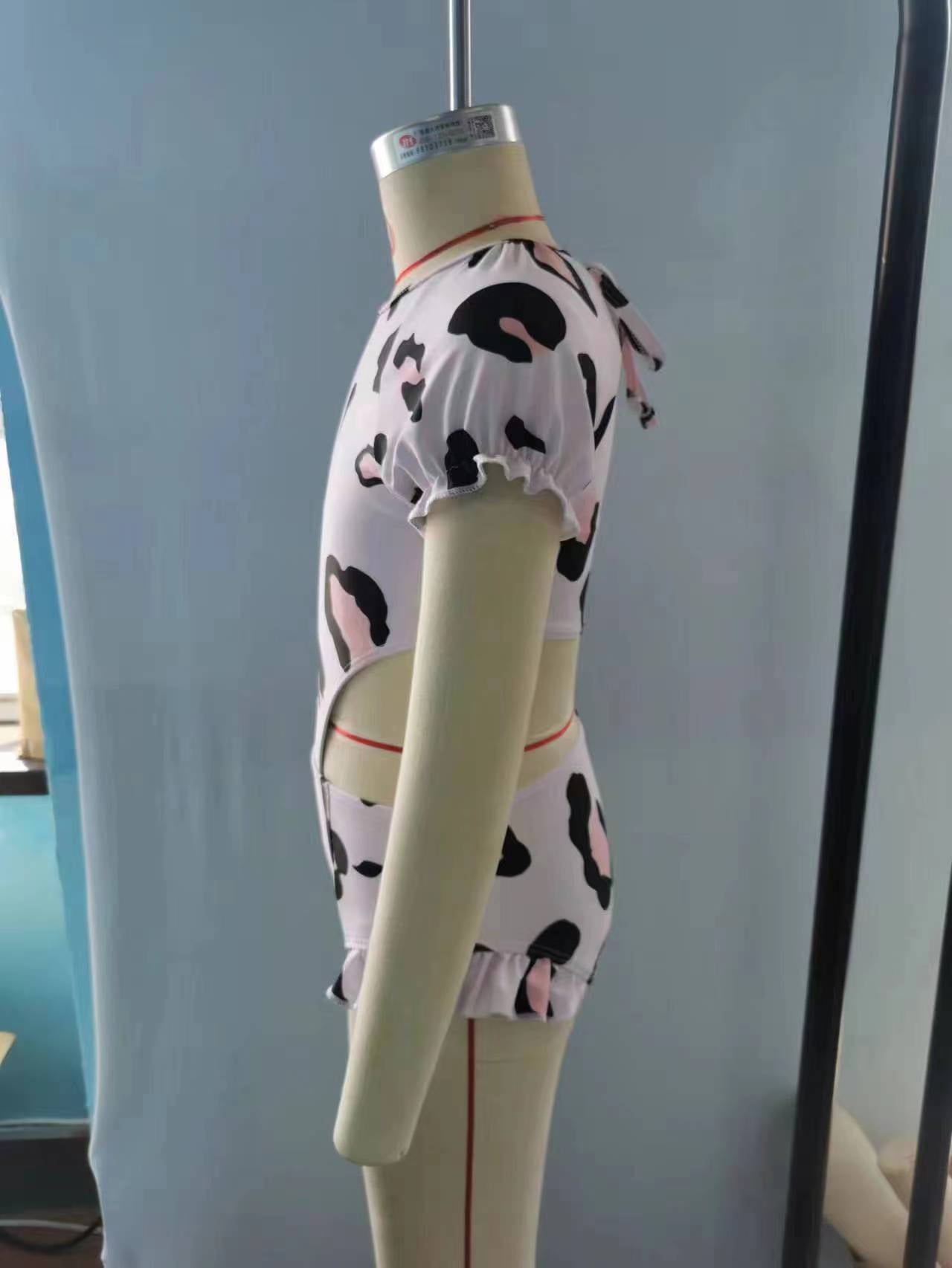 S0152 Girls pink leopard print 1 piece swimsuits