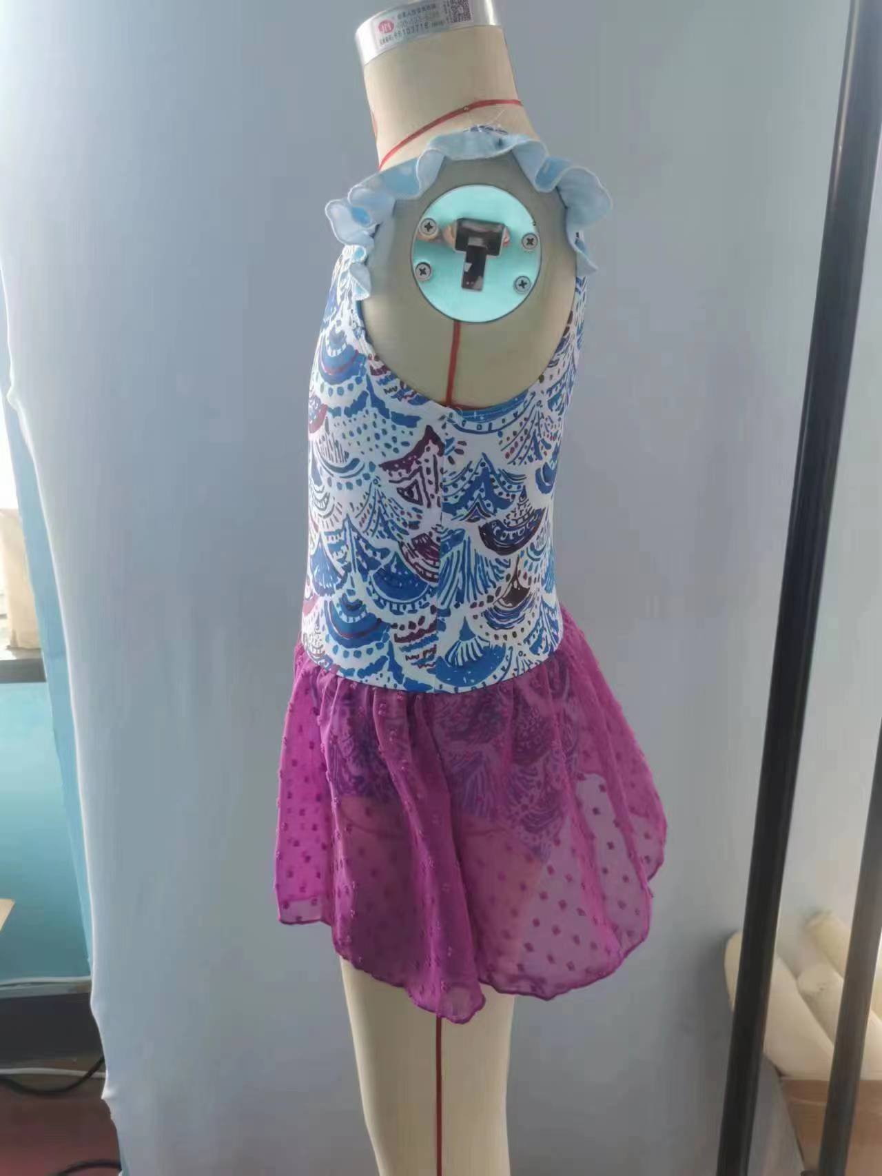 S0154 Girls Mermaid Scale Print 1 Piece Purple Tulle Swimsuits