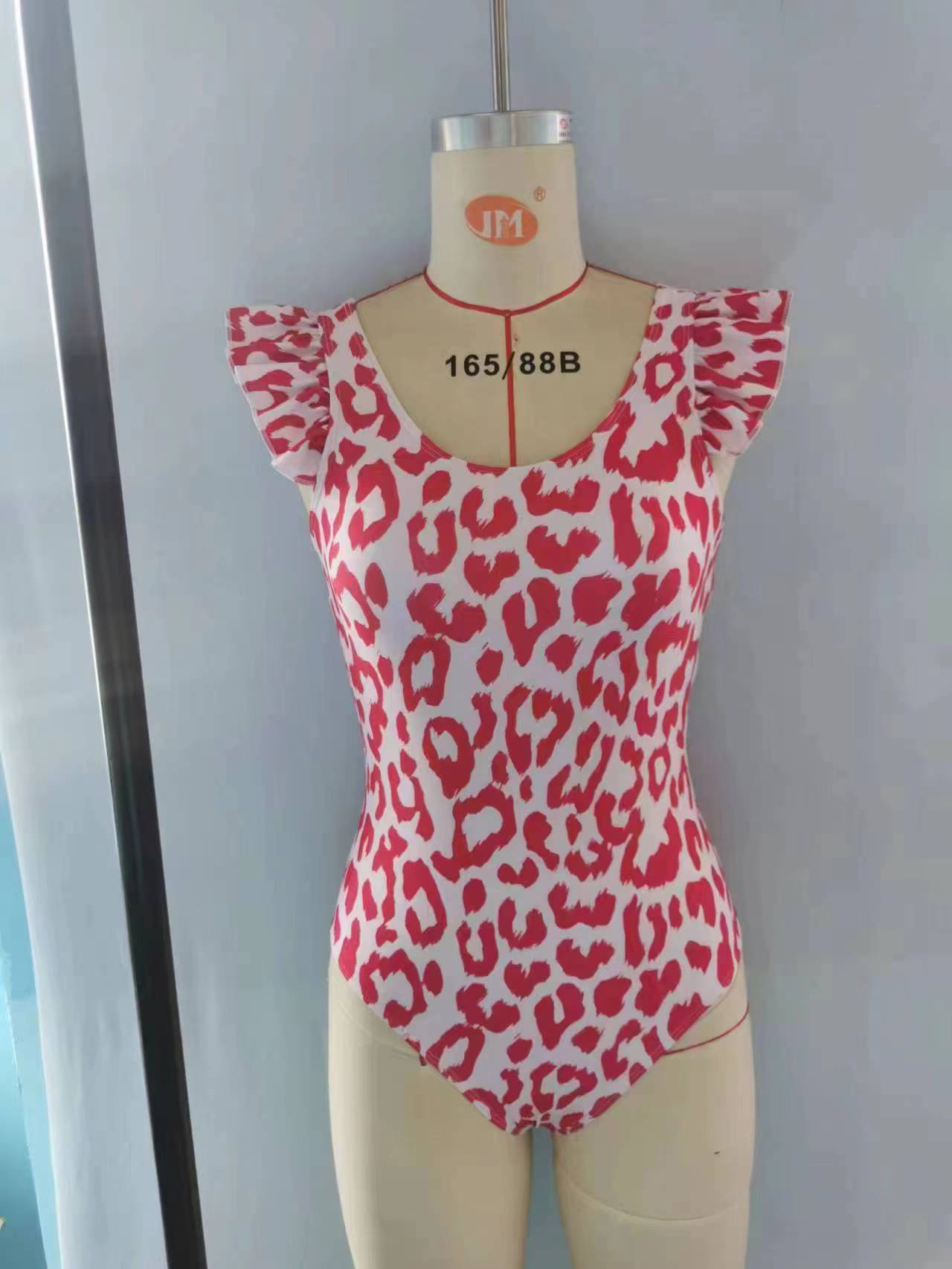 S0155 Girls Pink Leopard Print 1 Piece Swimsuits