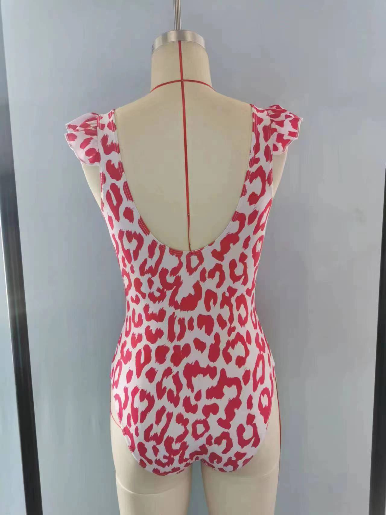 S0155 Girls Pink Leopard Print 1 Piece Swimsuits