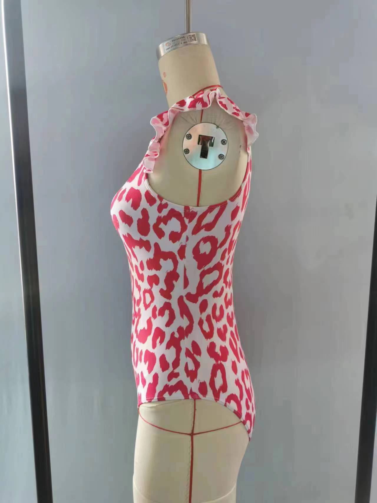S0155 Girls Pink Leopard Print 1 Piece Swimsuits