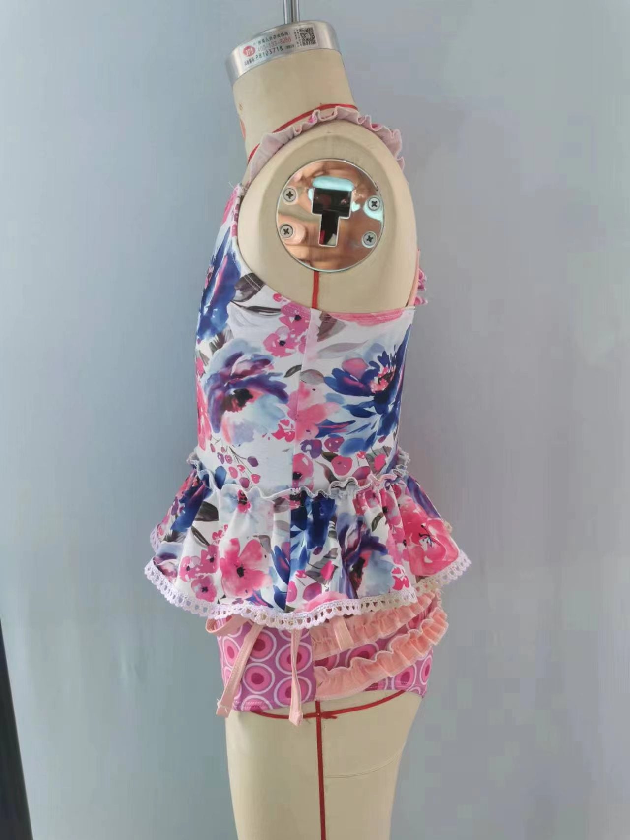S0156 Girls purple flowers print 2 pieces swimsuits