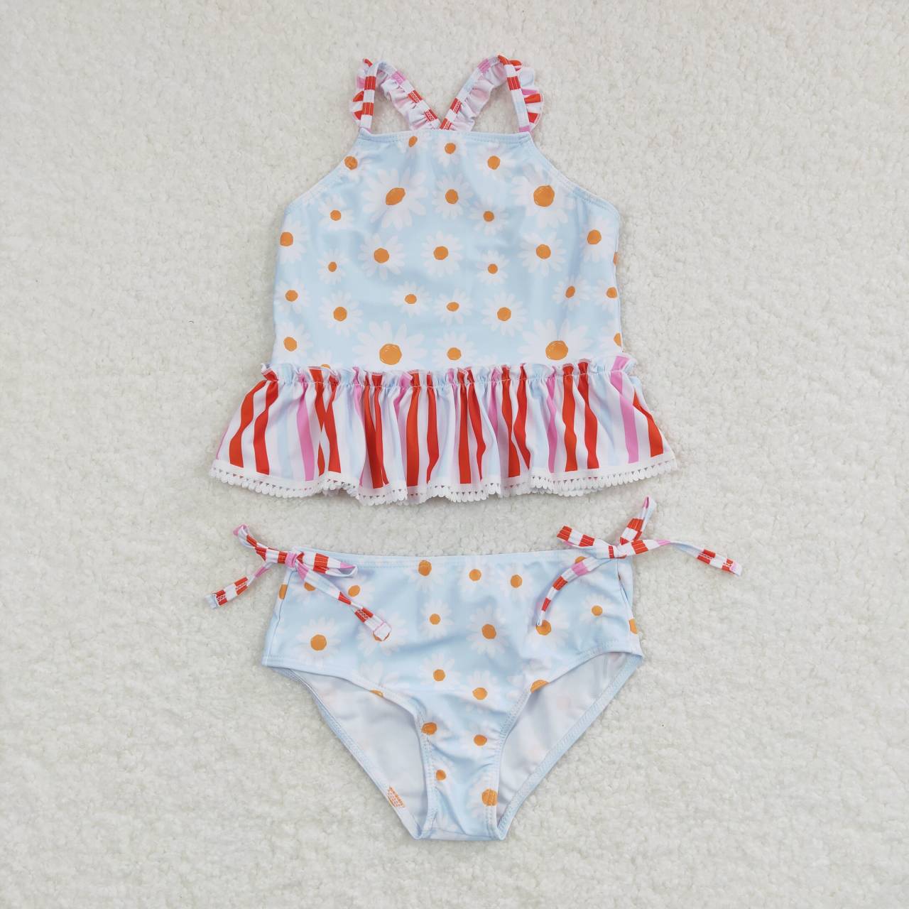 S0157 Girls Daisy Print 2 Pieces Swimsuits