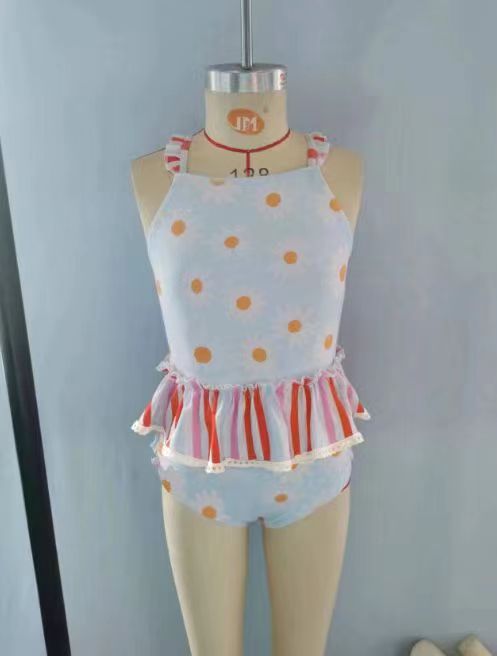 S0157 Girls Daisy Print 2 Pieces Swimsuits