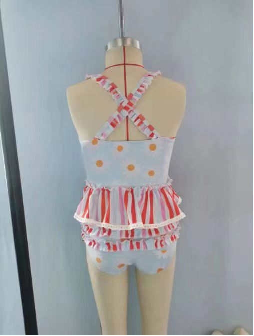 S0157 Girls Daisy Print 2 Pieces Swimsuits