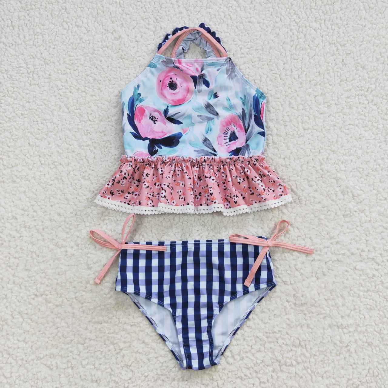 S0158 Girls flowers print 2 pieces swimsuits