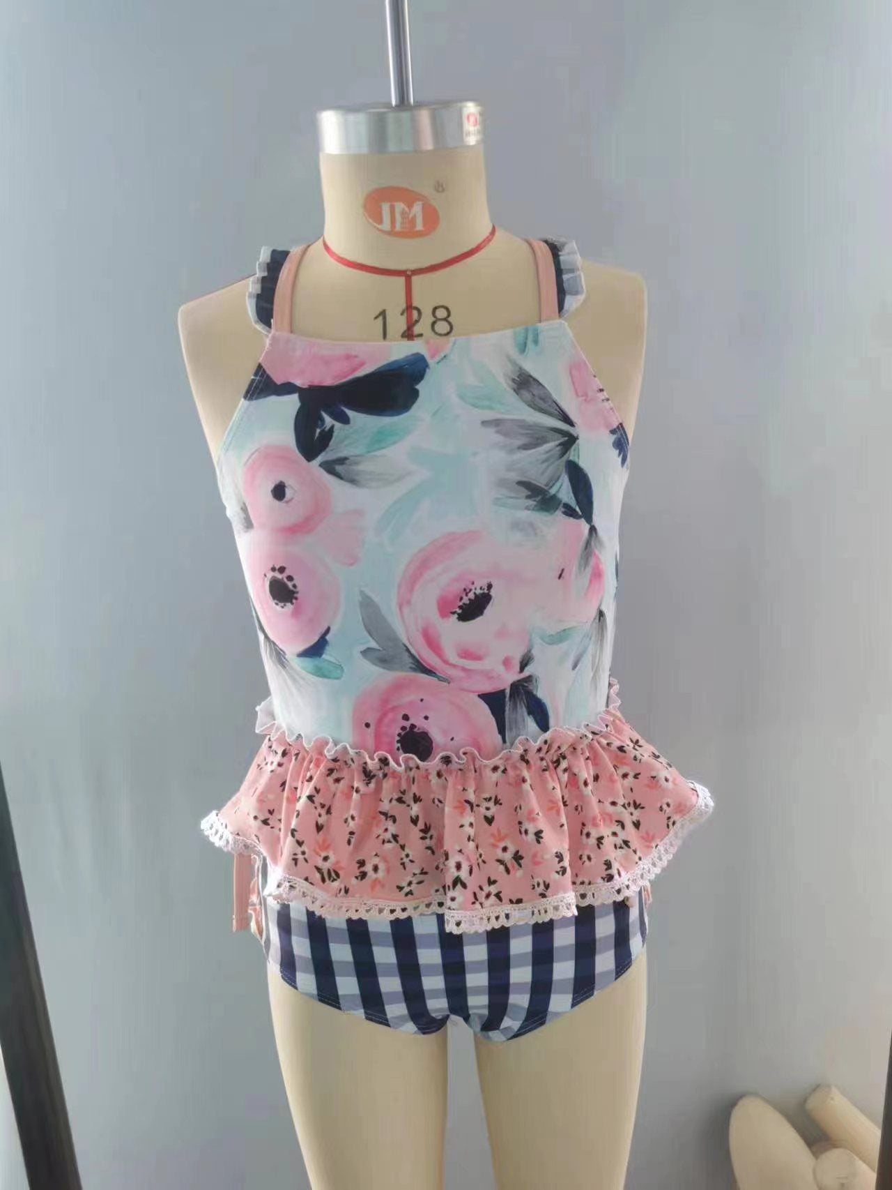 S0158 Girls flowers print 2 pieces swimsuits