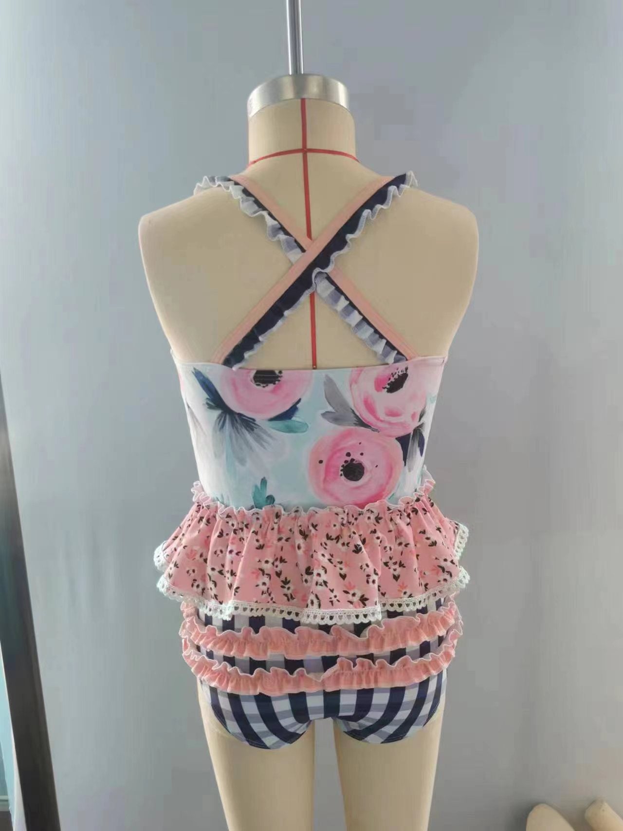 S0158 Girls flowers print 2 pieces swimsuits
