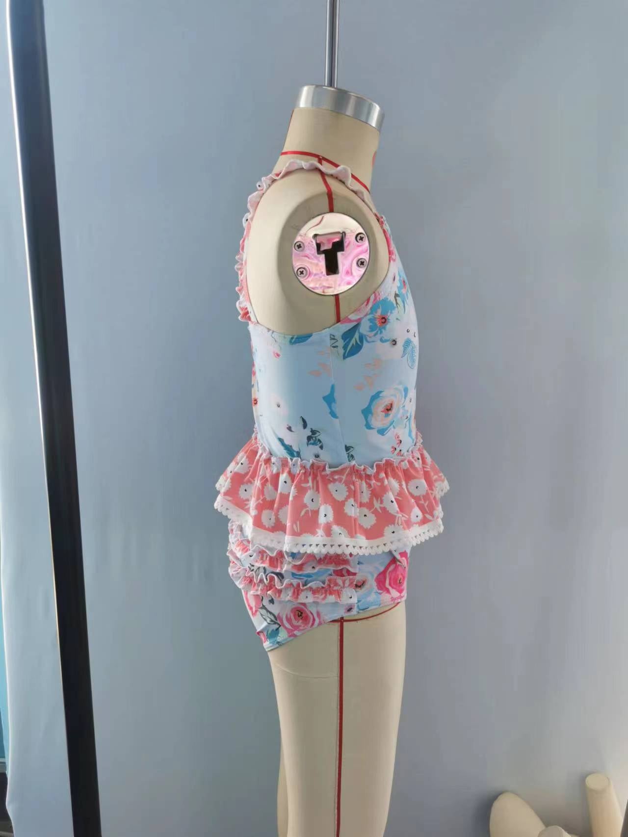 S0159 Girls Summer Flowers Print 2 Pieces Swimsuits