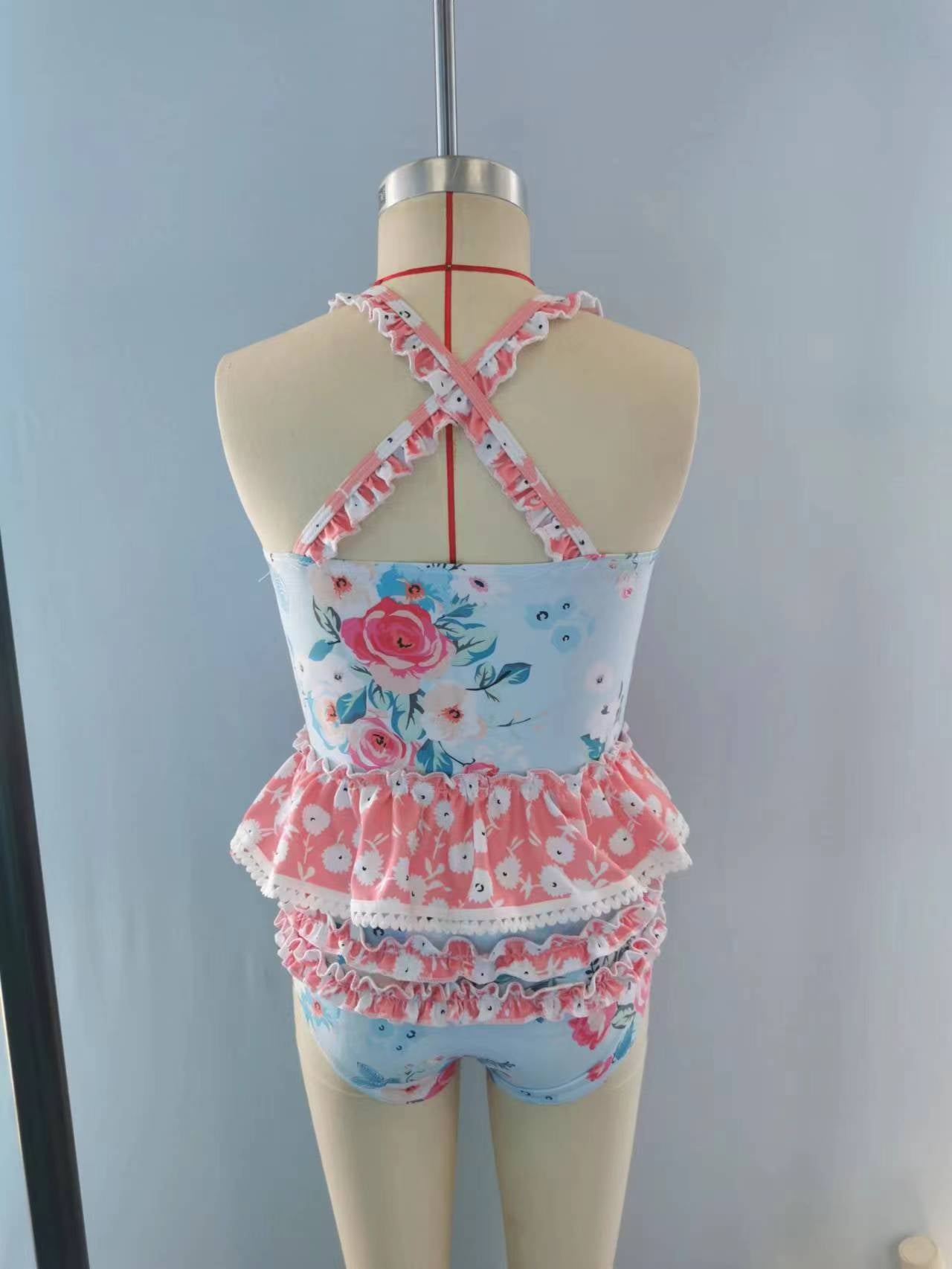 S0159 Girls Summer Flowers Print 2 Pieces Swimsuits