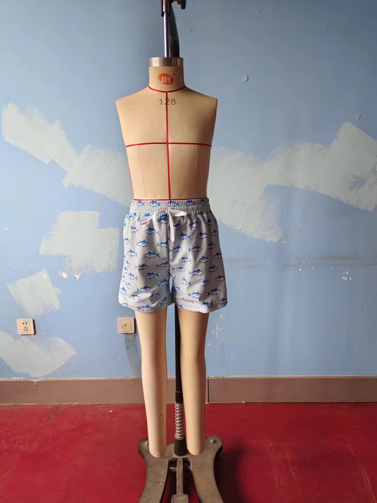S0171 Boys Blue Shark Print Swim Trunks