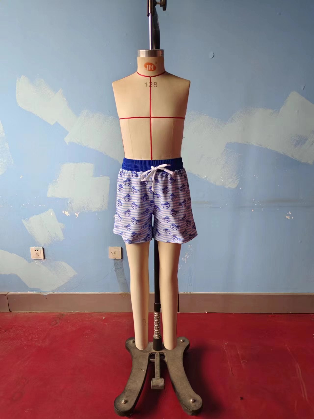 S0172 Boys Blue Fish Print Swim Trunks